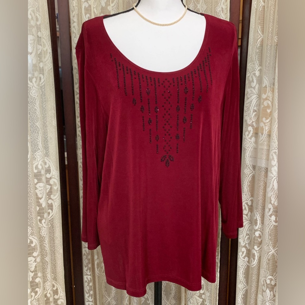 CITIKNITS BEADED FRONT RED TOP - SZ XL